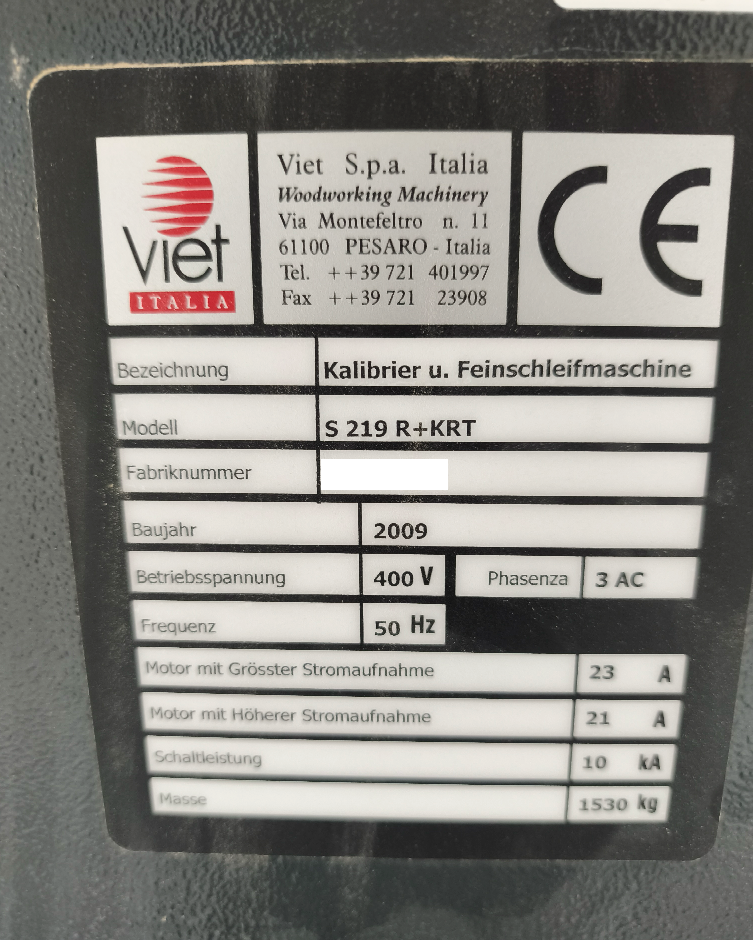 Viet Wide-Band Sander / Calibrating Sander - Used S 219 R+KRT (2)